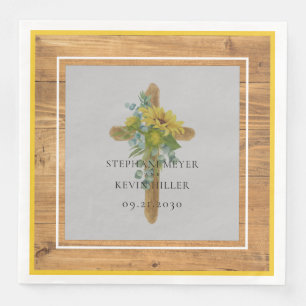Sunflower Wooden Cross Rustic Wood Wedding Napkin