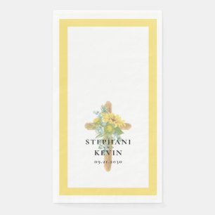 Sunflower Wooden Cross Wedding Paper Napkin
