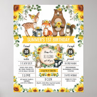 Sunflower Woodland Animals 1st Birthday Milestone