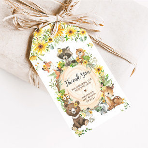 Sunflower Woodland Animals Baby Shower Favour Tags