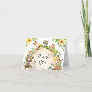 Sunflower Woodland Animals Baby Shower Thank You Card