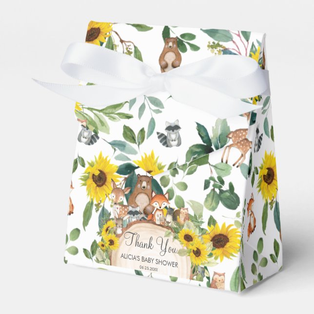 Sunflower Woodland Animals Baby Shower Thank You Favor Box (Front Side)
