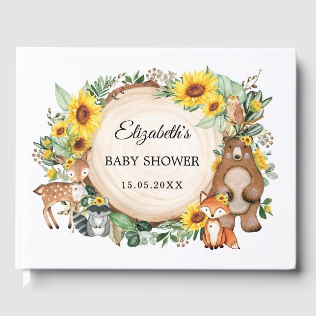 Sunflower Woodland Animaux Baby shower Livre d'inv (Recto)