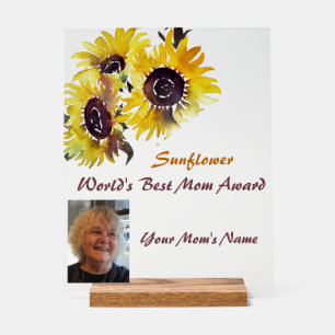 Sunflower World's Best Mom Award Acrylic Sign