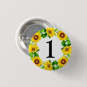 Sunflower Wreath Baby Girl Birthday Custom Number 1 Inch Round Button