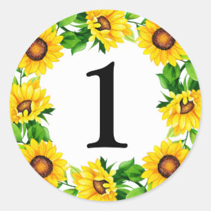 Sunflower Wreath Baby Girl Birthday Custom Number Classic Round Sticker