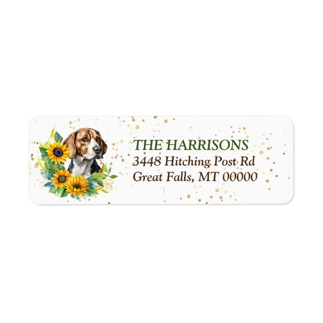 Sunflower Wreath Beagle Dog Return Address (Front)