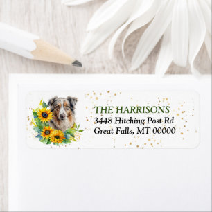 Sunflower Wreath Blue Merle Aussie Return Address