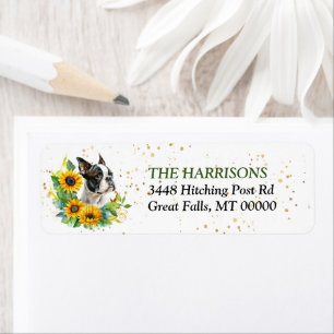 Sunflower Wreath Boston Terrier Dog Return Address