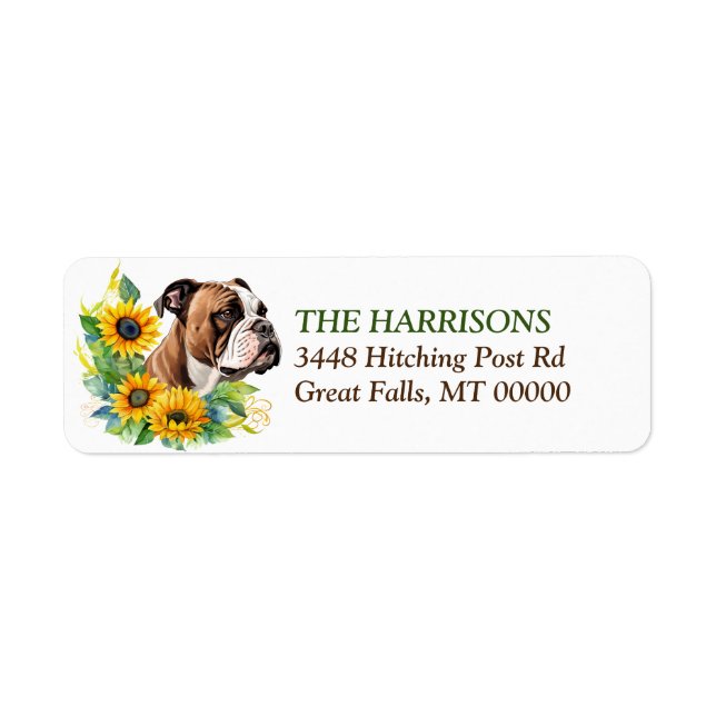 Sunflower Wreath Bulldog Adresse de retour Étiquet (Devant)