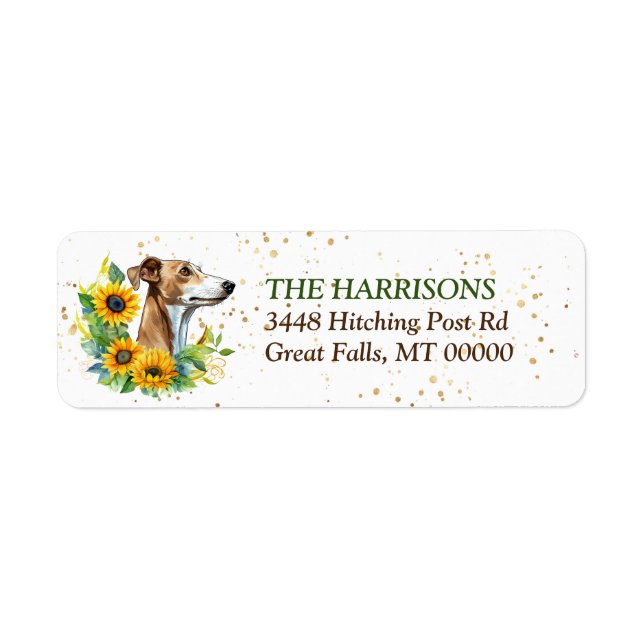 Sunflower Wreath Greyhound Dog Return Address (Front)