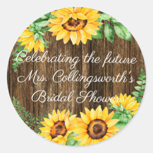 Sunflower Wreath On Barn Wood Look Guest Favour Classic Round Sticker