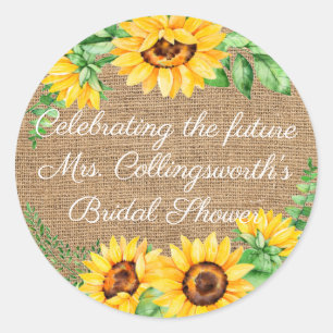 Sunflower Wreath On Burlap Look Guest Favour Classic Round Sticker