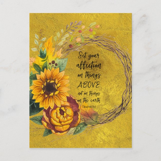 Sunflower Wreath with Bible Verse Postcard (Front)