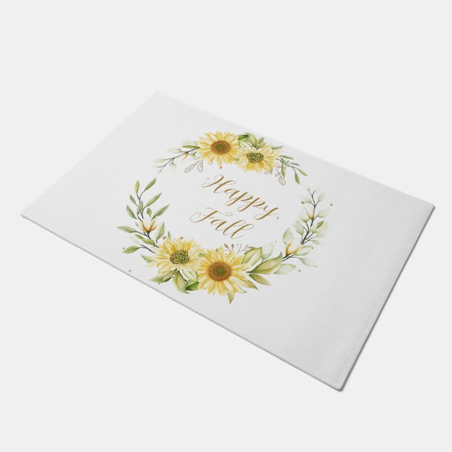 Sunflower wreath with customizable text   doormat (Angled)