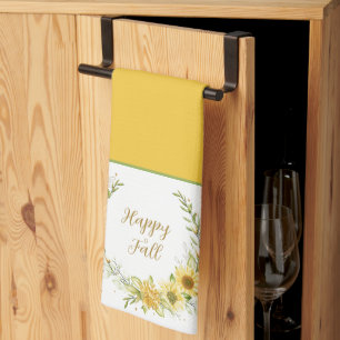 Sunflower wreath with customizable text  kitchen t towel