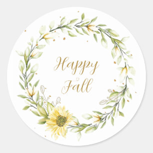 Sunflower wreath with customizable text throw  classic round sticker
