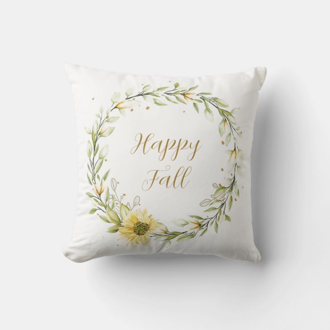 Sunflower wreath with customizable text throw pill pillow (Front)