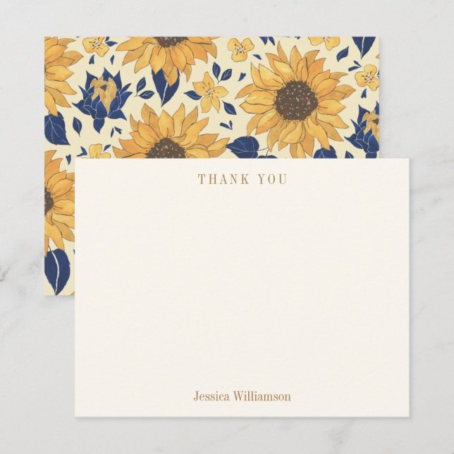 Sunflower Yellow Blue Bridal Shower Custom Name  Thank You Card (Front/Back)