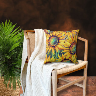 Sunflower Yellow Blue Throw Pillow