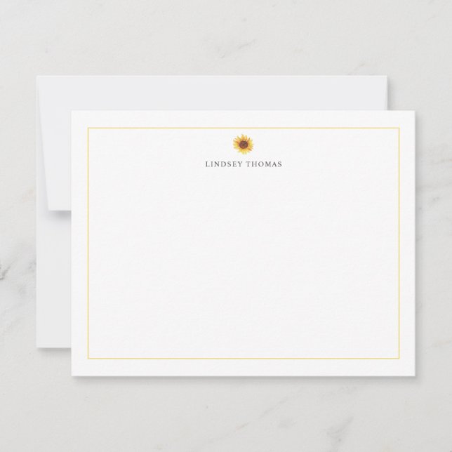 Sunflower Yellow Border Personalized Stationery Card (Front)