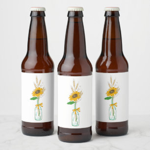 Sunflower Yellow Brown Rustic Country Fall Wedding Beer Bottle Label