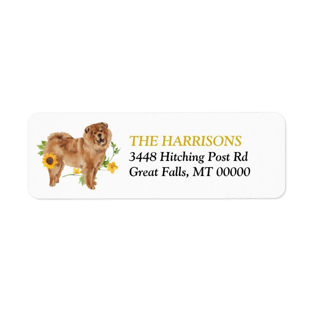 Sunflower Yellow Chow Chow Dog Return Address (Front)
