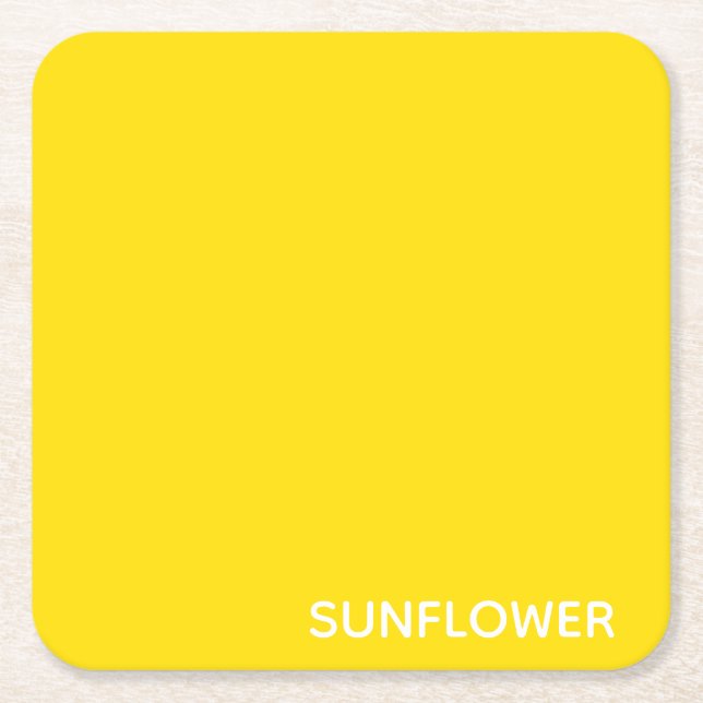 Sunflower Yellow Colour Name Square Paper Coaster (Front)