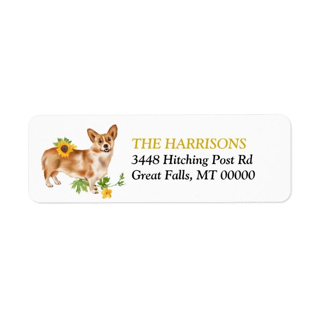 Sunflower Yellow Corgi Dog Return Address (Front)