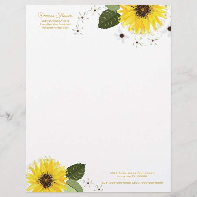 Sunflower Yellow Country Floral Letterhead (Front)