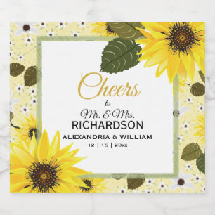 Sunflower Yellow Country Floral   Wedding Sparkling Wine Label