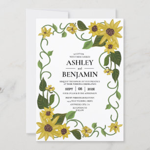 Sunflower Yellow Floral Botanical Hand drawn Oil Invitation