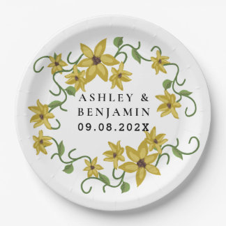 Sunflower Yellow Floral Botanical Hand drawn Oil Paper Plate