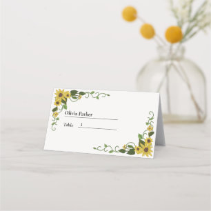 Sunflower Yellow Floral Botanical Hand drawn Oil Place Card