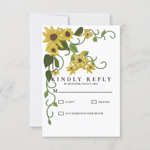 Sunflower Yellow Floral Botanical Hand drawn Oil  RSVP Card