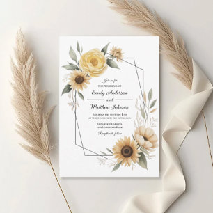 Sunflower Yellow Floral Frame Wedding Invitation