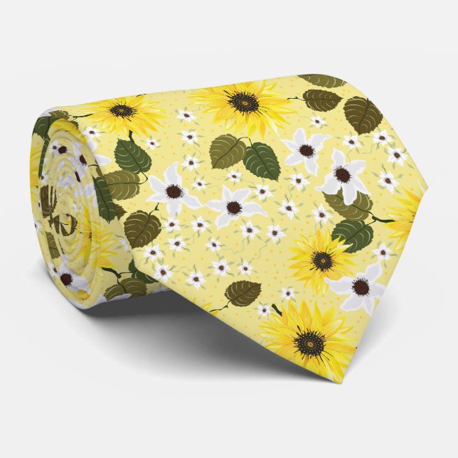 Sunflower Yellow Floral Pattern Tie (Rolled)