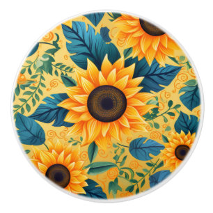 Sunflower Yellow Flower Ceramic Knob
