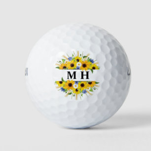 Sunflower Yellow Flowers Pretty Feminine Initial Golf Balls