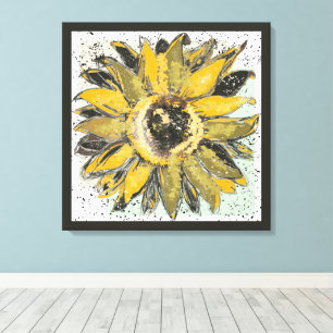 Sunflower Yellow Green Black Watercolor Style Art Canvas Print