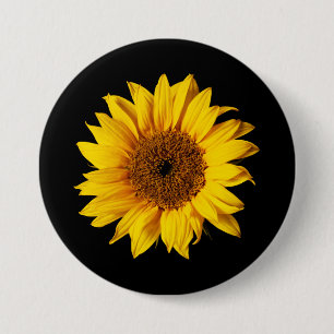 Sunflower Yellow on Black - Customized Sun Flowers 3 Inch Round Button