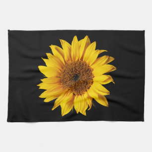 Sunflower Yellow on Black - Customized Sun Flowers Kitchen Towel