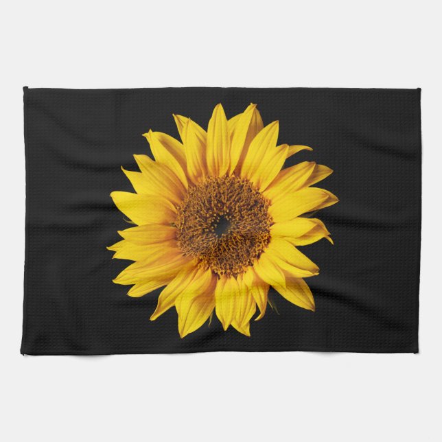Sunflower Yellow on Black - Customized Sun Flowers Kitchen Towel (Horizontal)