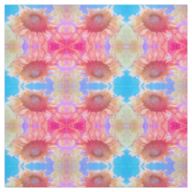 Sunflower Yellow Pink Blue Boho Chic Floral Fabric (Swatch)