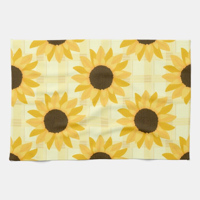 Sunflower yellow plaid  kitchen towel (Horizontal)