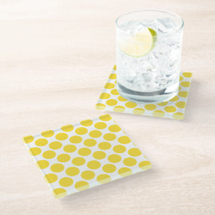 Sunflower Yellow Polka Dots Glass Coaster
