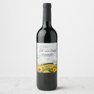 Sunflower Yellow Rustic Wedding Wine Label