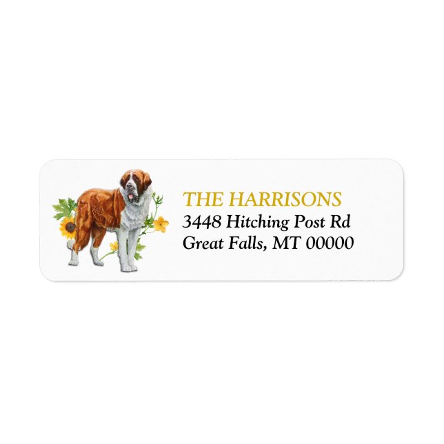 Sunflower Yellow St Bernard Dog Adresse de retour (Devant)