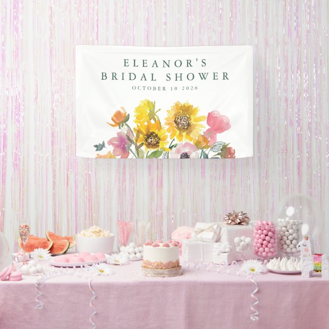 Sunflower Yellow Watercolor Floral Bridal Shower Banner (Party)