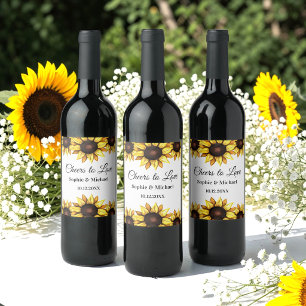 Sunflower Yellow White Wedding Cheers Elegant Wine Label